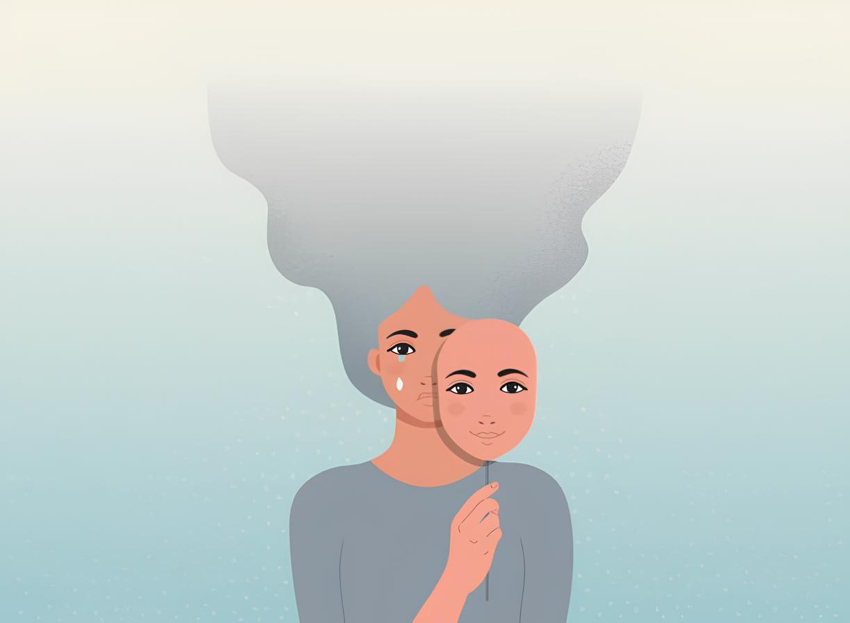 Ilustrasi animasi dari seseorang yang menutup kesedihan.