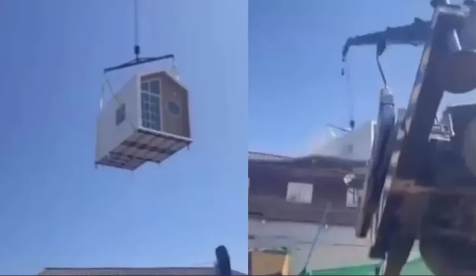 Crane yang tengah mengangkat rumah prefabrikasi di Khon Kaen, Thailand ambruk dan menimpa sebuah rumah.