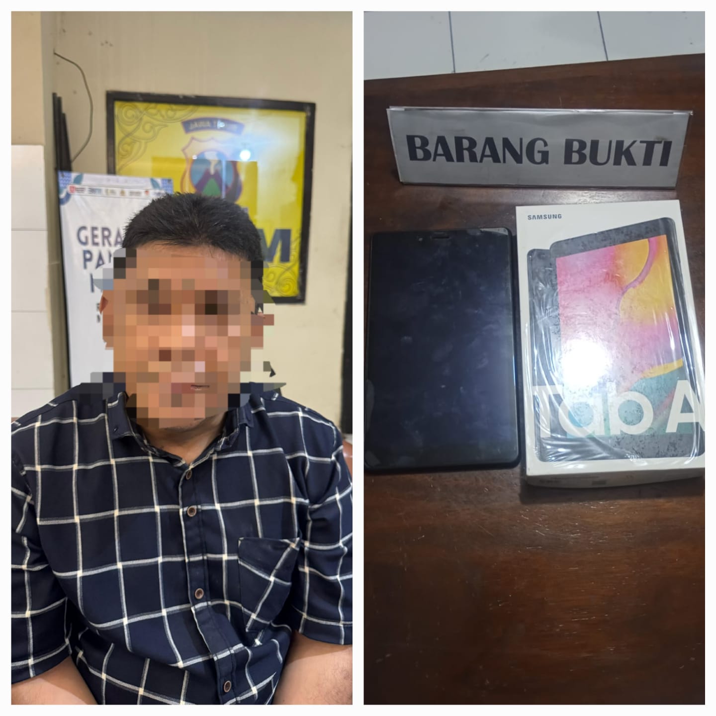 DIAMANKAN: Tersangka S saat ditangkap. Warga Sidoarjo ini mencuri tablet di Karangpilang, Surabaya. (IST/RADAR SURABAYA)