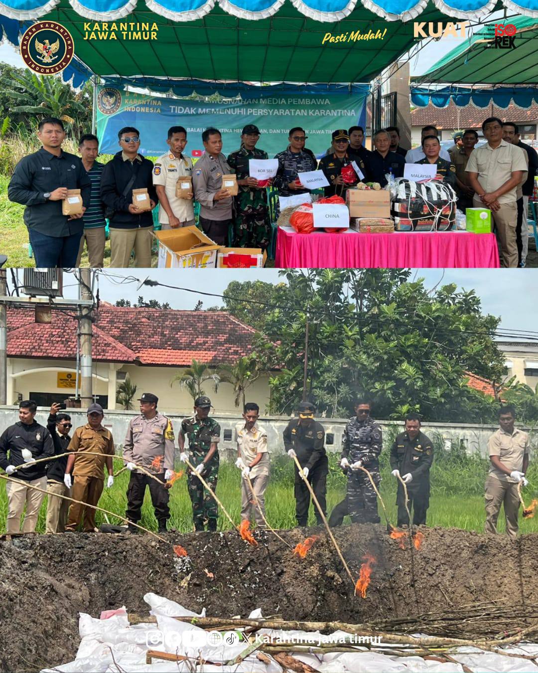 Pemusnahan barang bukti tanaman dan hewan yang disita Balai Karantina Jawa Timur. (IST)