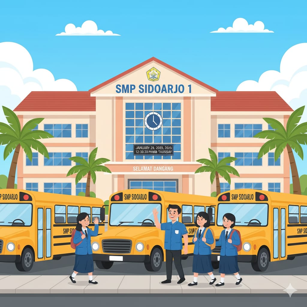 Ilustrasi bus sekolah di Sidoarjo. (AI/RADAR SURABAYA)