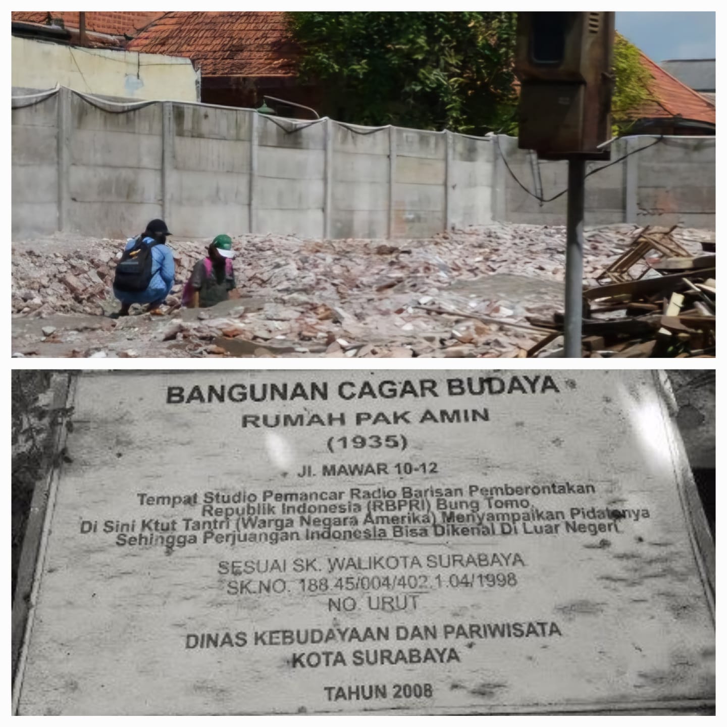 DISOROT: Presiden Prabowo beri sorotan pelestarian cagar budaya terkait Rumah Radio Bung Tomo, di Jalan Mawar, Surabaya, yang rata dengan tanah.(IST/RADAR SURABAYA)