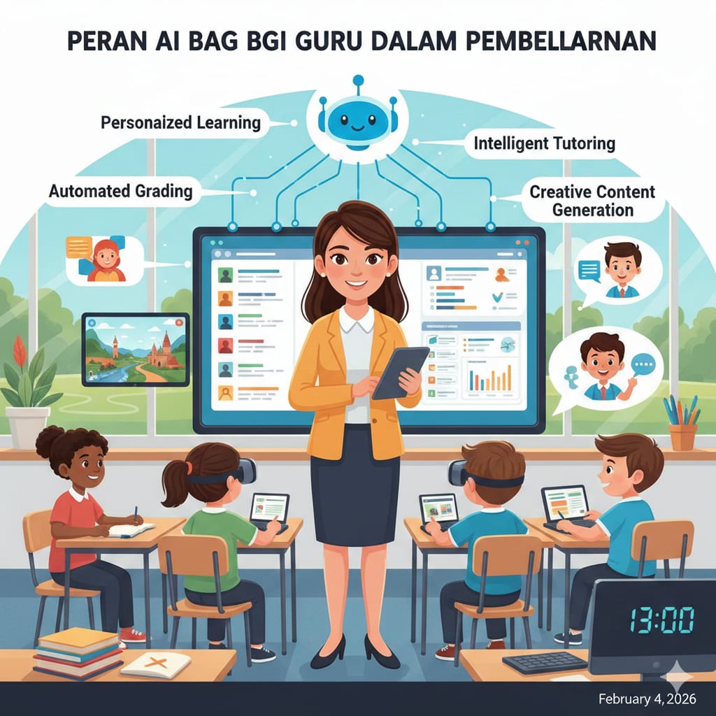Ilustrasi konsep peran AI dalam mendukung proses belajar mengajar.