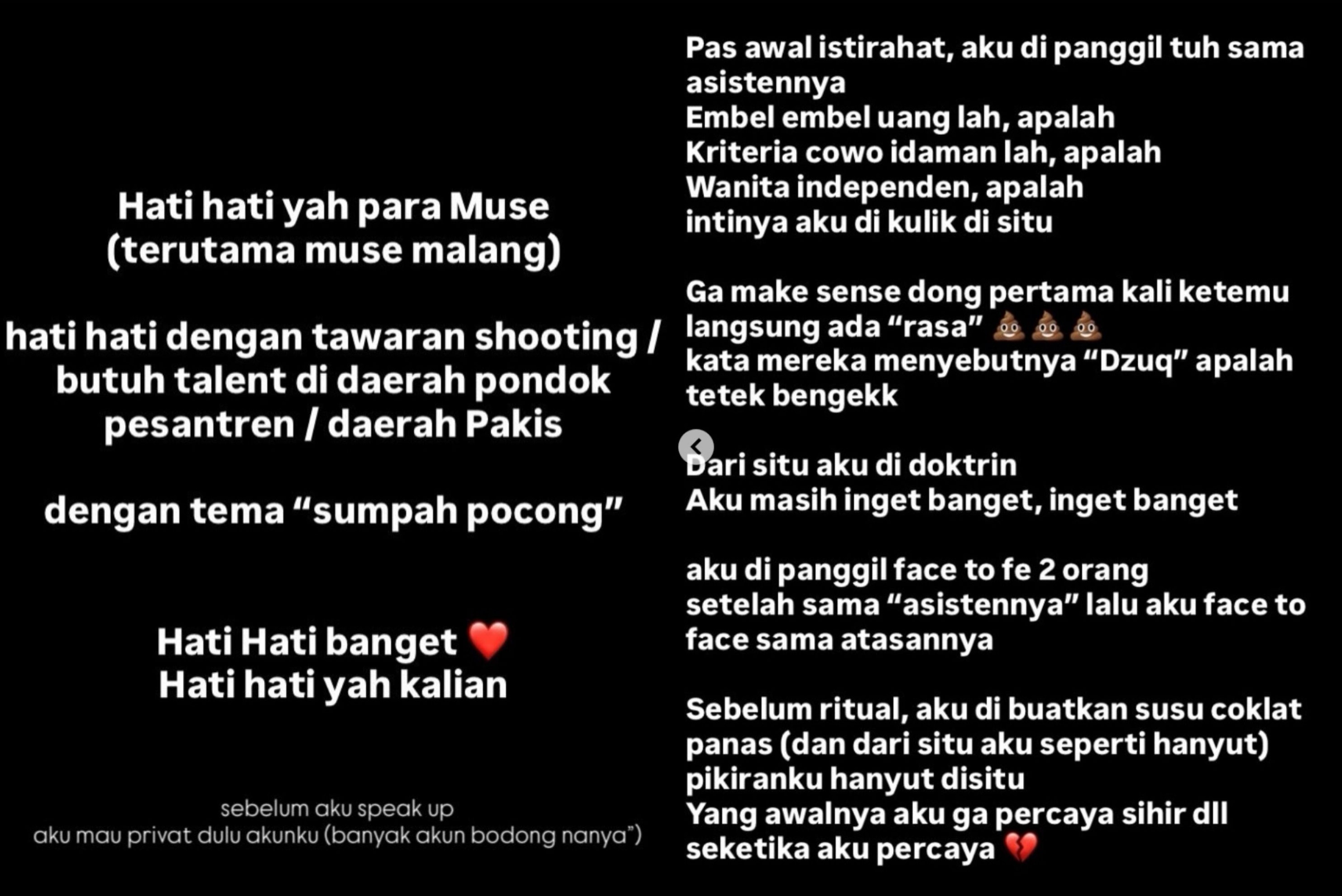 Unggahan akun @sovinovitav yang menceritakan pengalamannya menjadi korban pelecehan oknum pemuka agama.