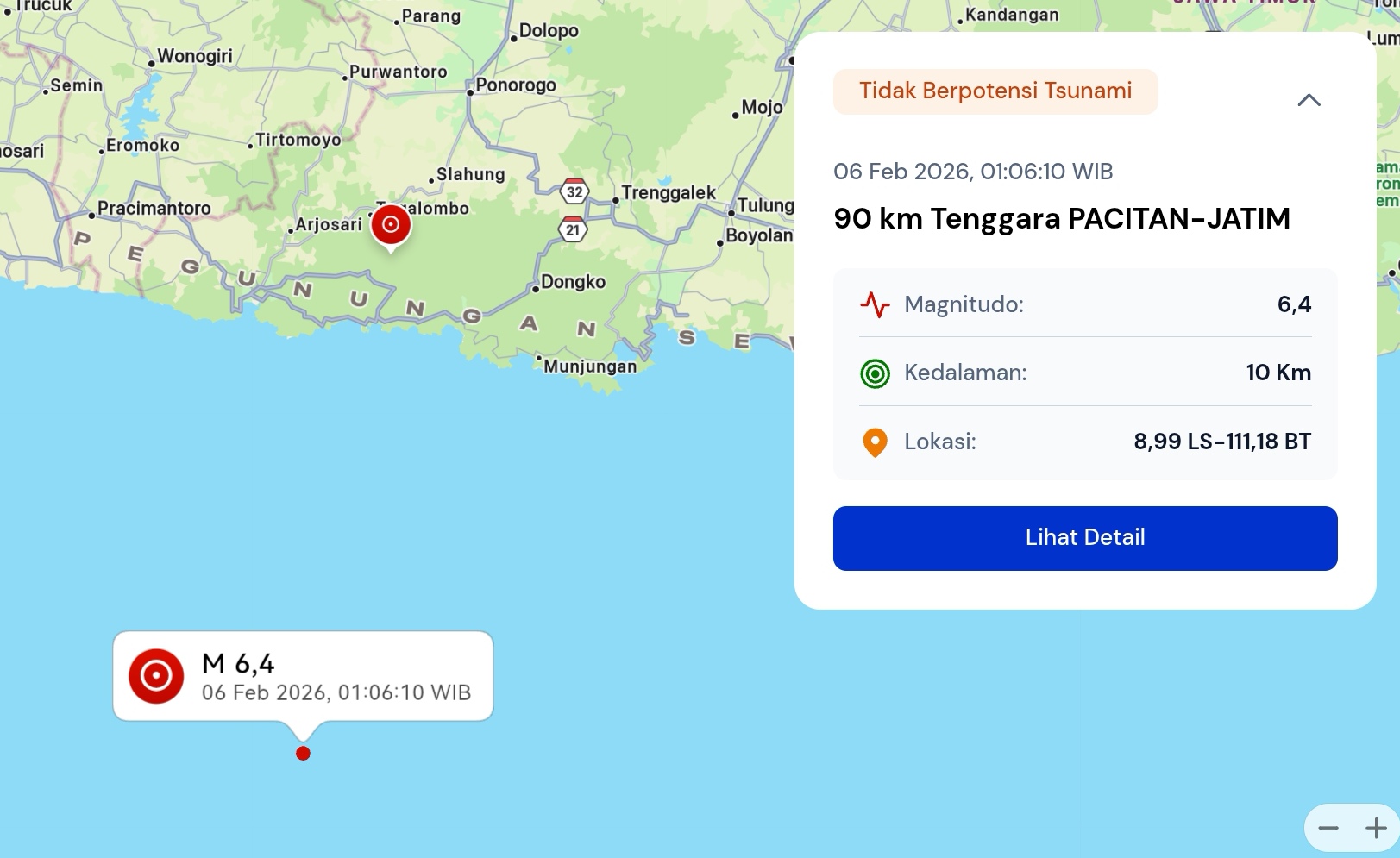 Informasi gempa bumi BMKG.