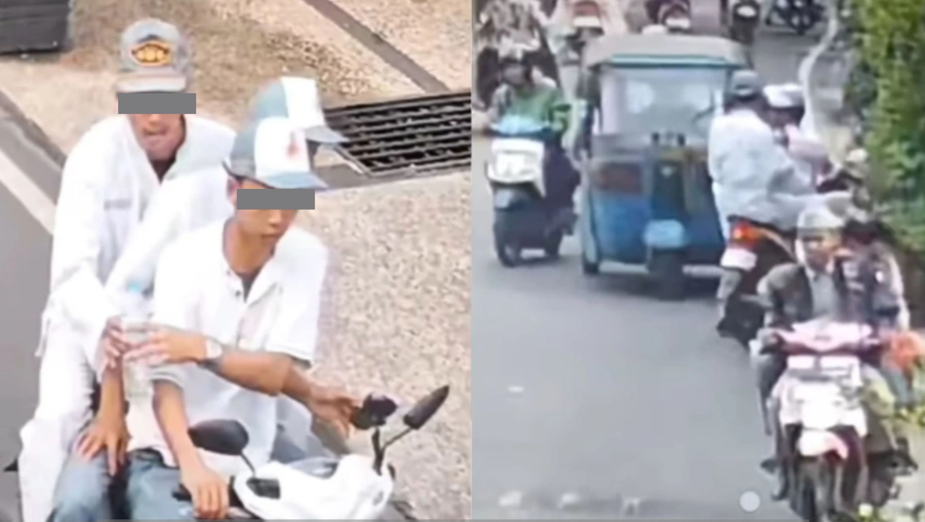 Aksi pelaku penyiraman air keras terhadap sesama pelajar.