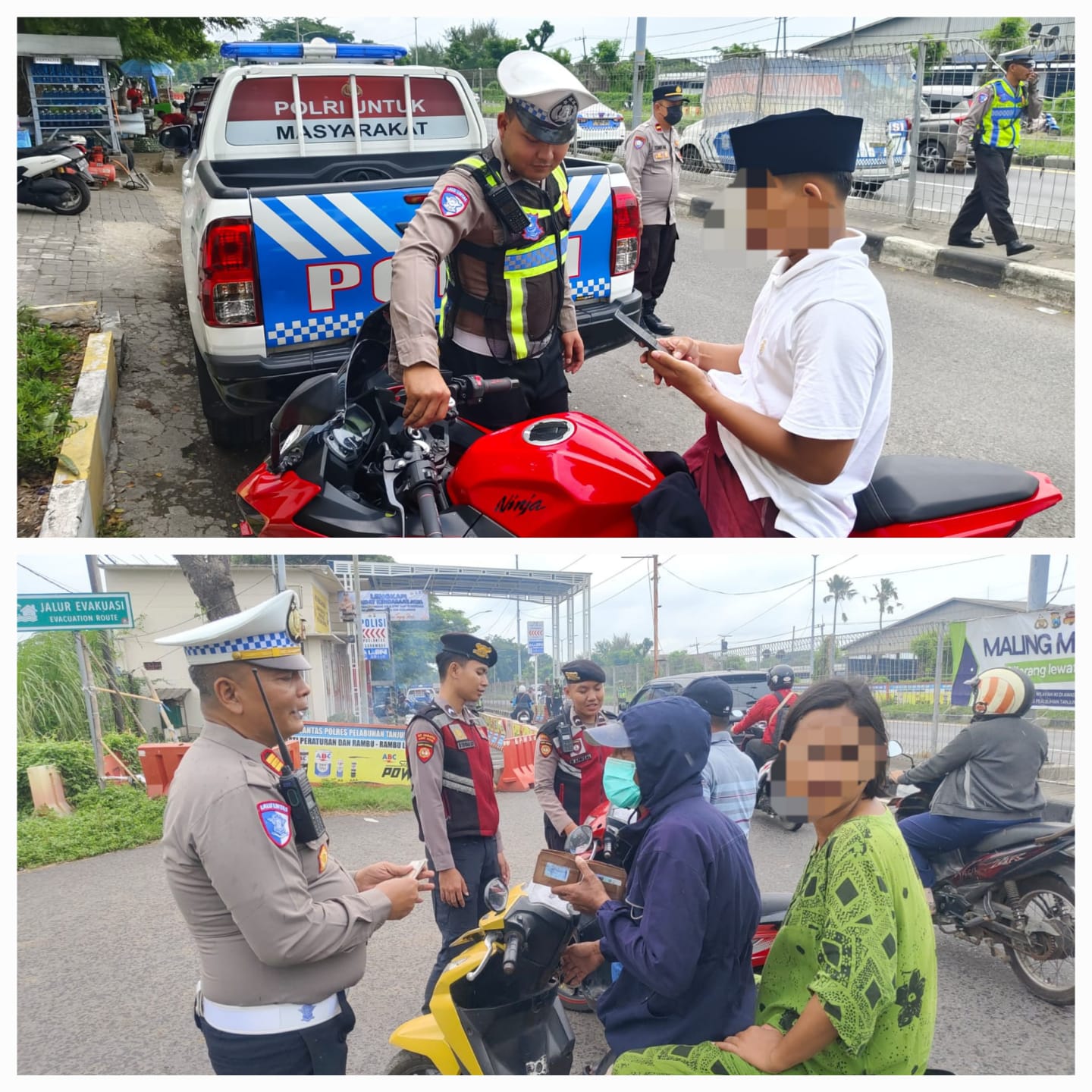 JANGAN DITIRU: Pengendara yang dihentikan oleh anggota Satlantas Polres Pelabuhan Tanjung Perak saat razia karena tidak mengenakan helm di akses masuk Jembatan Suramadu, Surabaya.(IST/RADAR SURABAYA)