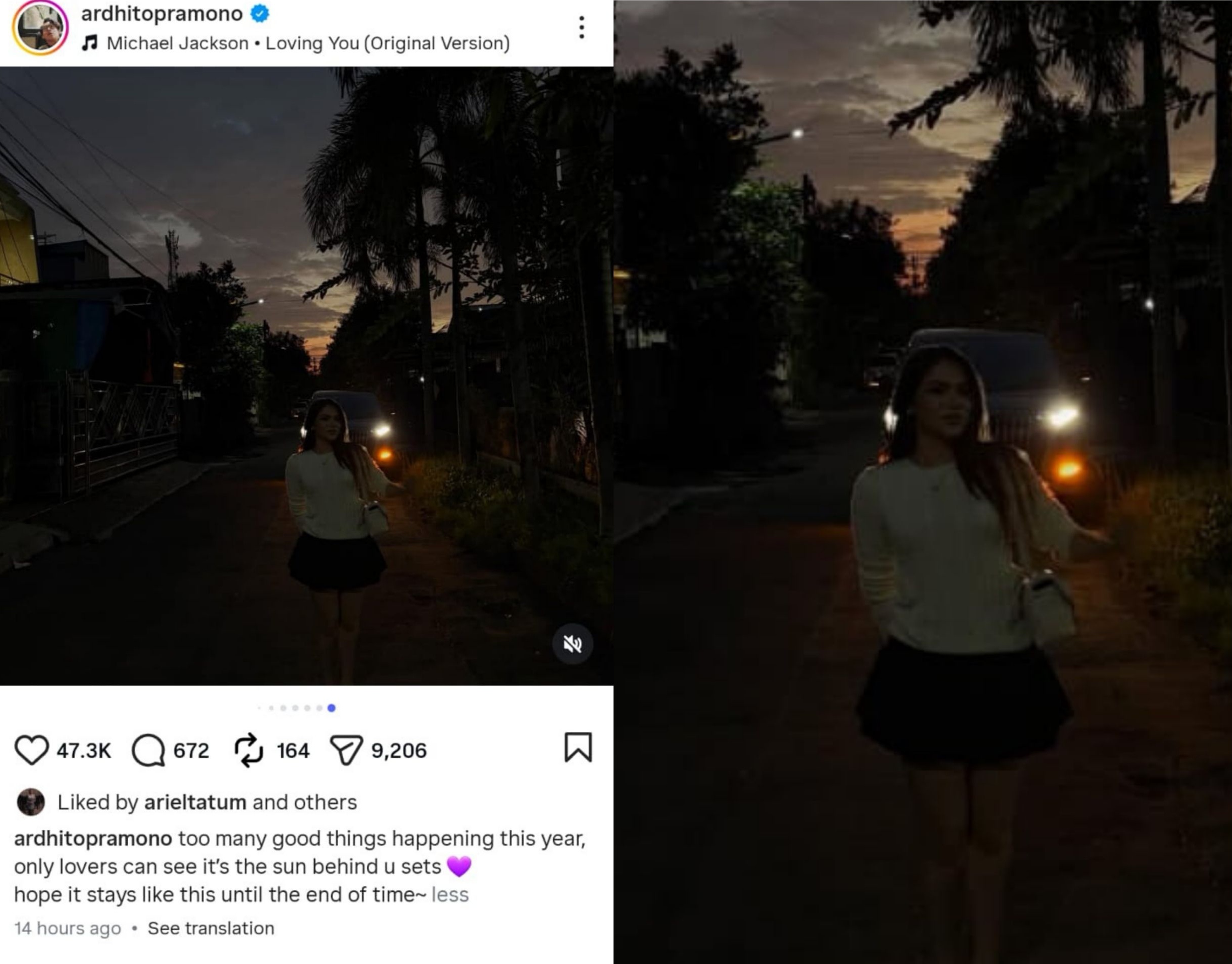 Unggahan Ardhito Pramono di Instagramnya yang menampilkan foto Davina Karamoy.