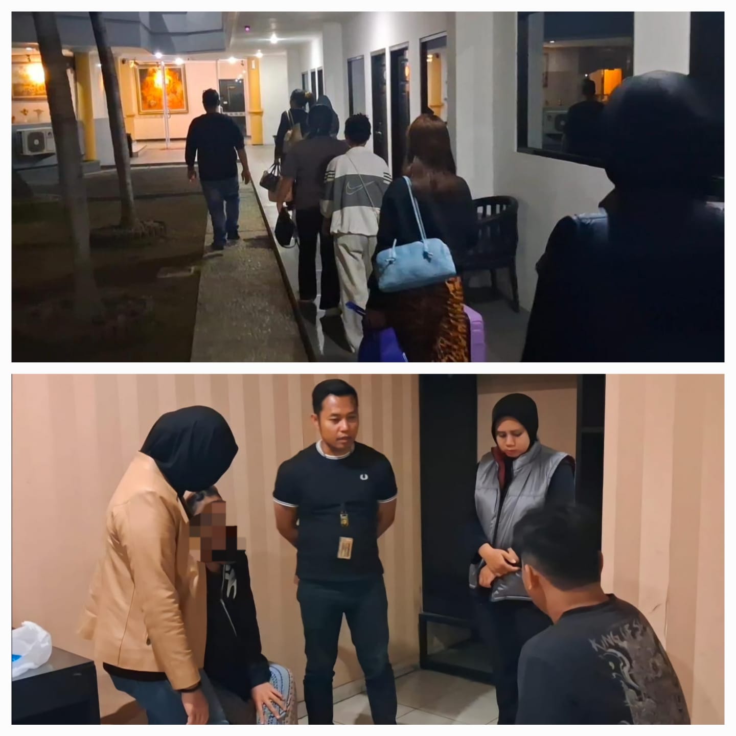 KETAHUAN: Satres PPA-PPO Polresta Sidoarjo saat razia hotel dan menemukan delapan PSK serta pria hidung belang.(IST/RADAR SURABAYA)  