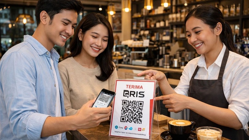 BAYAR KOPI: Penggunaan QRIS mempermudah proses pembayaran di jutaan merchant, termasuk di took-toko kopi kekinian.  