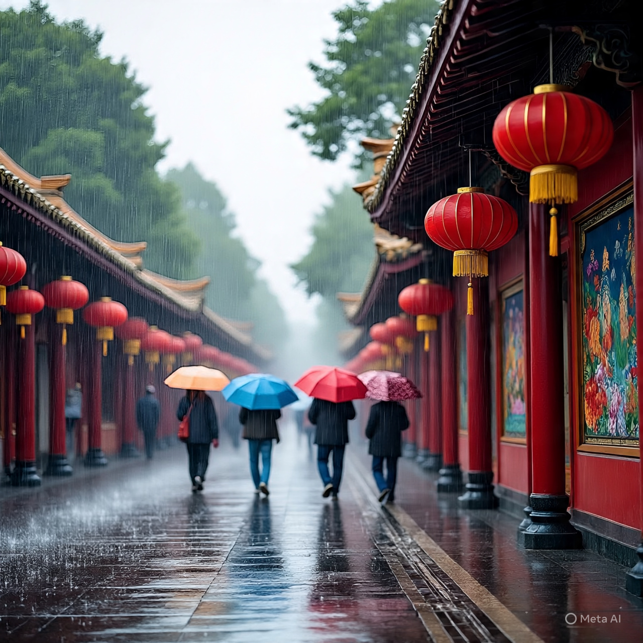 Ilustrasi hujan ringan di kawasan China Town alias Pecinan. (AI)