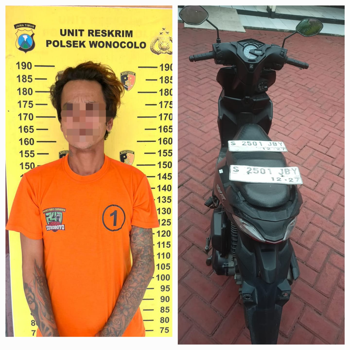 DIRINGKUS: Tersangka pencurian sepeda motor ditangkap usai aksinya di Jalan Siwalankerto, Surabaya, terekam CCTV. Ia menggunakan kunci duplikat saat beraksi.(IST/RADAR SURABAYA