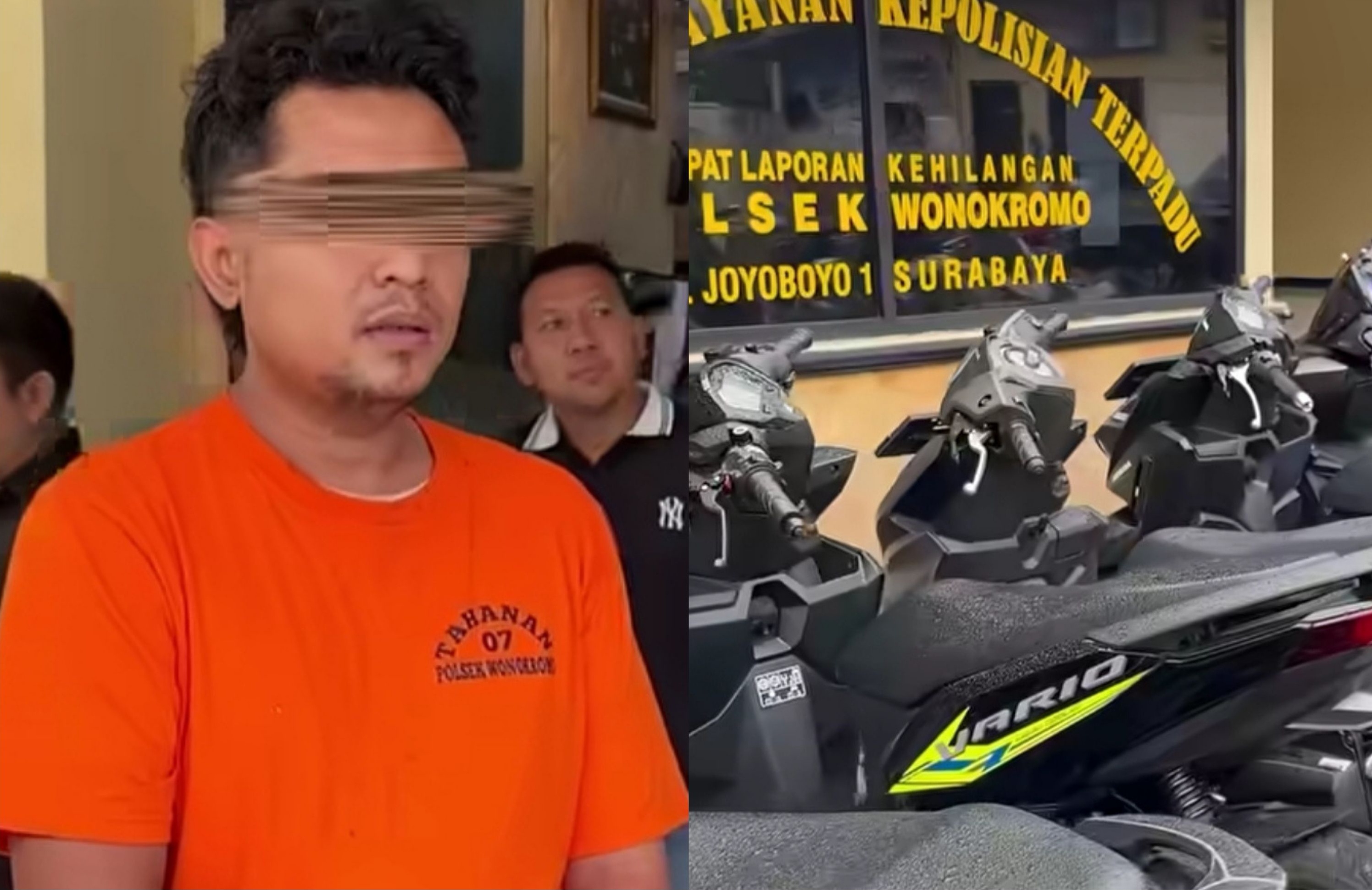 Terduga pelaku penadah motor di Surabaya dan barang bukti hasil kejahatan.