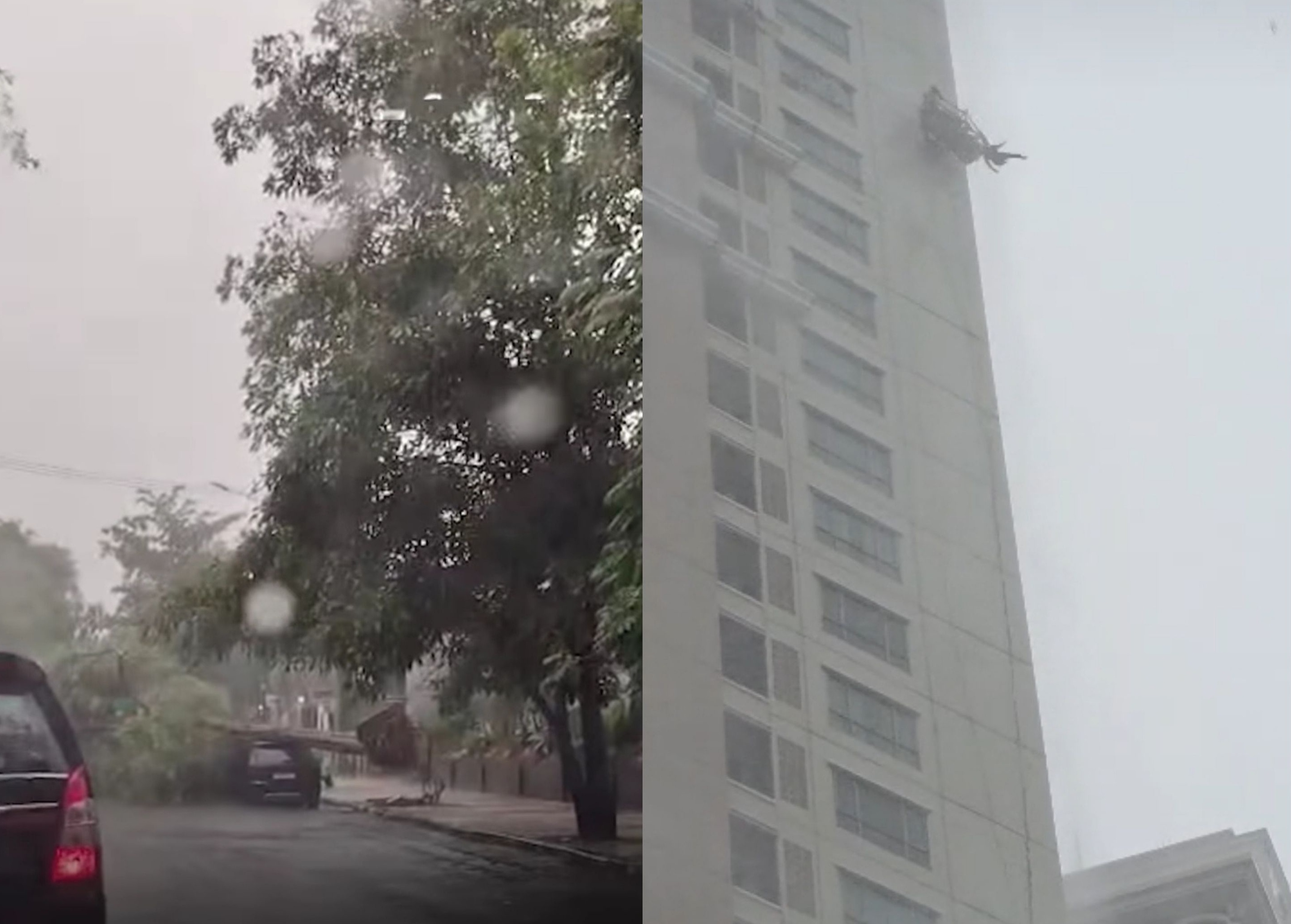 Puluhan pohon tumbang dan seorang pekerja tewas akibat hujan deras dan angin kencang yang melanda Surabaya.
