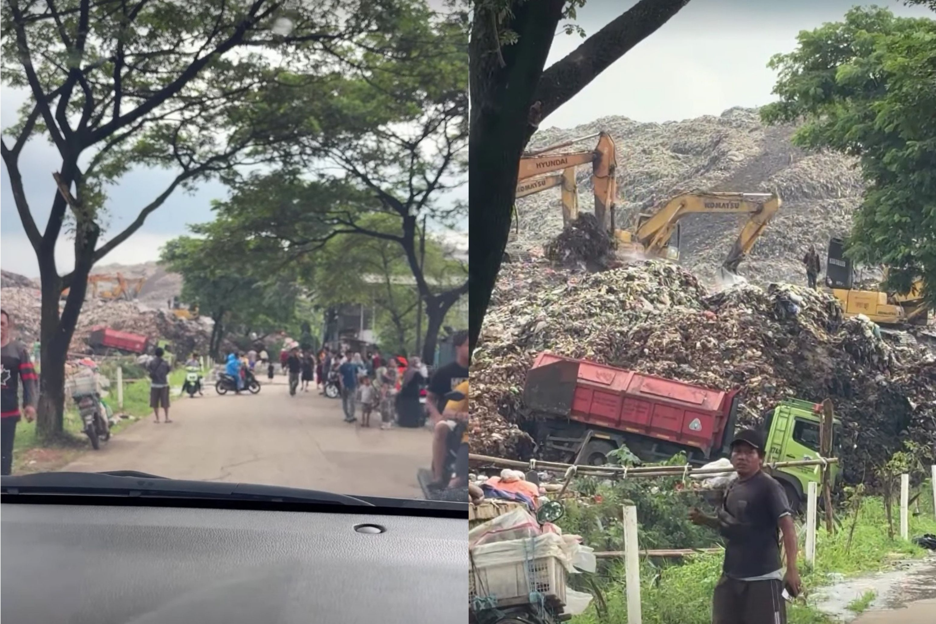 Tangkapan layar yang memperlihatkan gunungan sampah di zona 4 TPA Bantargebang, Bekasi longsor dan menelan korban jiwa.