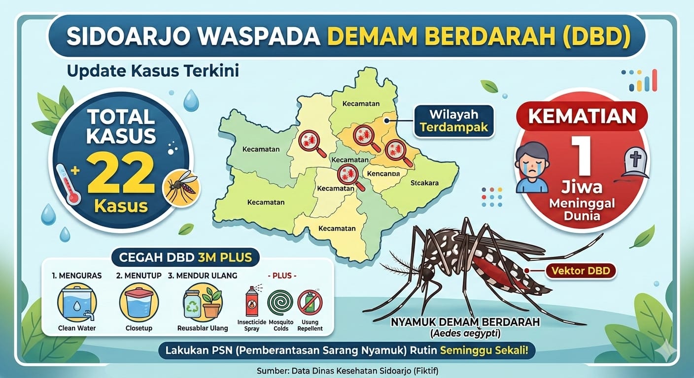 Ilustrasi kasus demam berdarah AWAL tahun 2026 di Sidoarjo. (AI/RADAR SURABAYA)  
