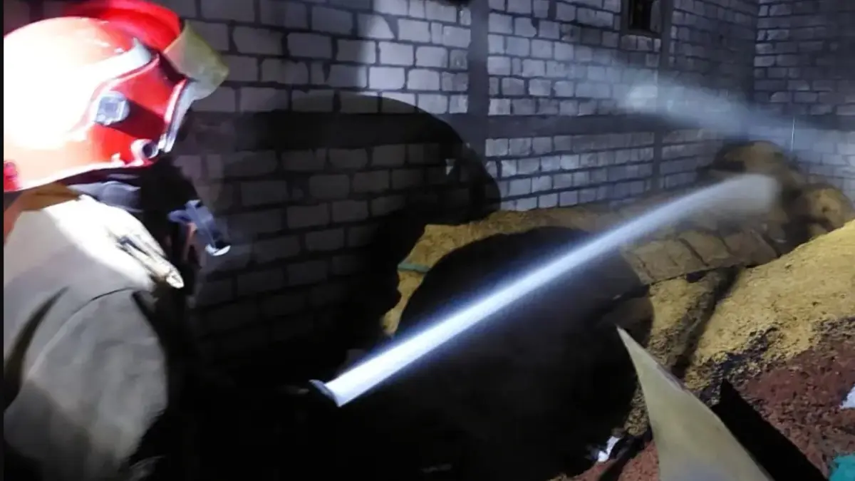 Petugas pemadam kebakaran melakukan pemadaman api di penggilingan padi di Desa Karangsemanding, Gresik. (Ist/Radar Gresik)