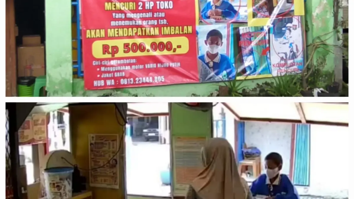 TERPANTAU : Pelaku terekam CCTV mencuri ponsel di warung makan Jalan Kebonsari Surabaya.(IST/RADAR SURABAYA)
