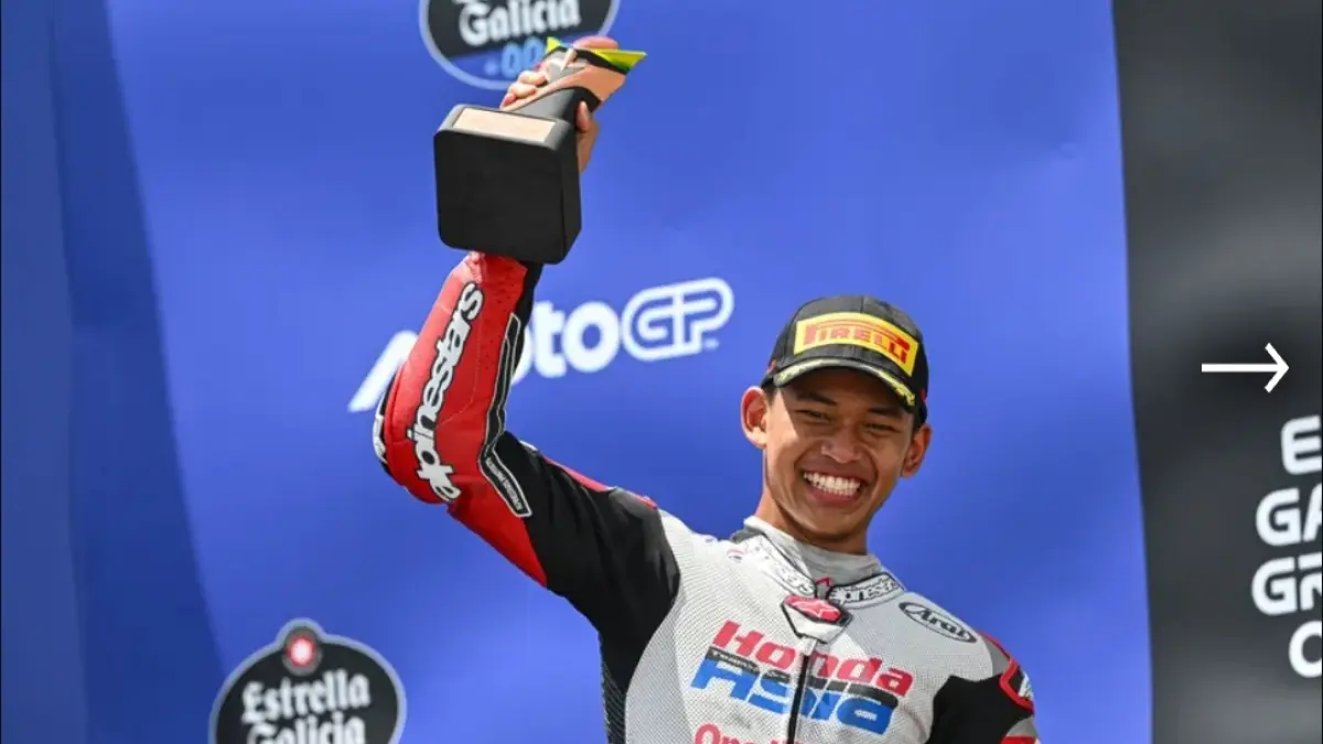 Podium perdana Veda Ega Pratama di Moto3 yang baru dijalani dua kali balapan./MotoGP.com