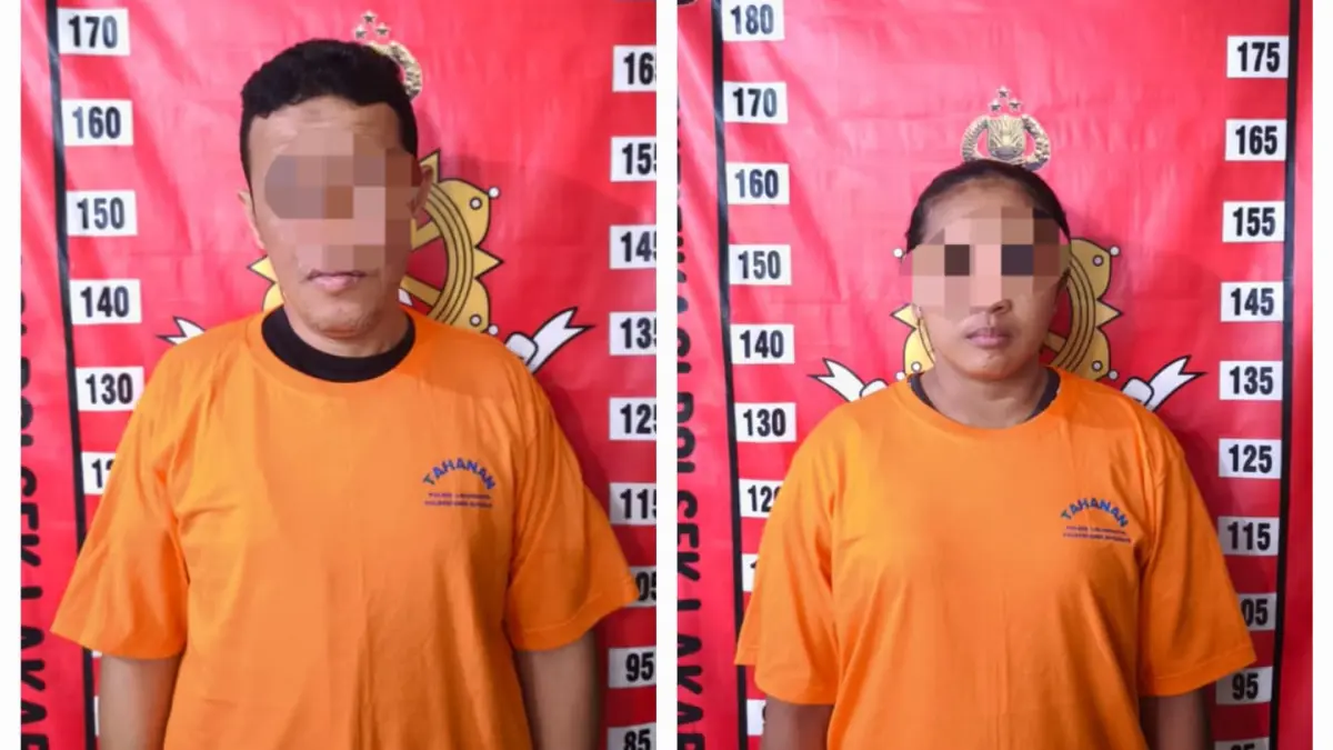 DIAMANKAN: Pasutri Lucky dan Wilujeng ternyata pelaku curanmor Antarkota yang beraksi di Surabaya dan Kediri.(IST/RADAR SURABAYA)