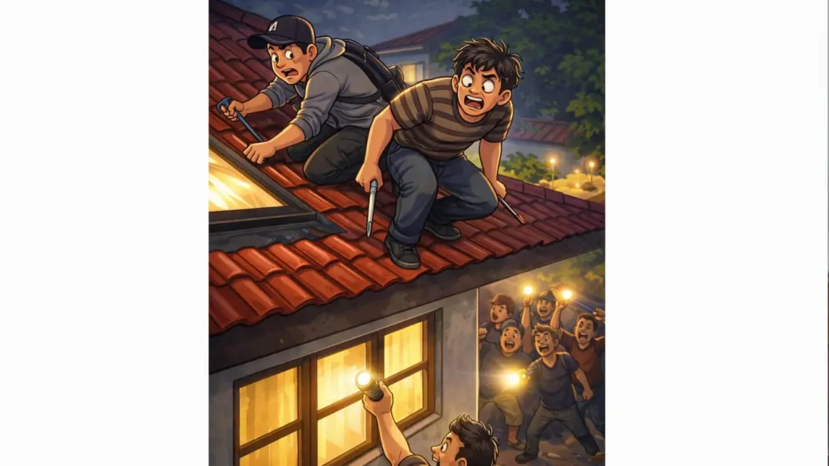 DIKEPUNG: Dua pria diduga hendak bobol rumah dihajar massa di Pakal, Surabaya. Satu dihajar massa, satu pelaku sempat lari Sembunyi di bawah jembatan.(ILUSTRASI/AI/RADAR SURABAYA)