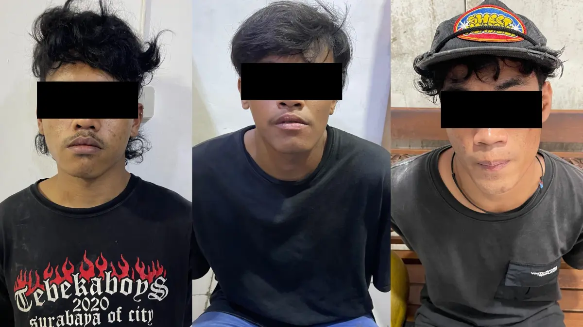 Tiga orang anggota gangster pelaku pembacokan pemuda di Jalan Dupak Surabaya ditangkap. (Mahrus/Radar Surabaya)
