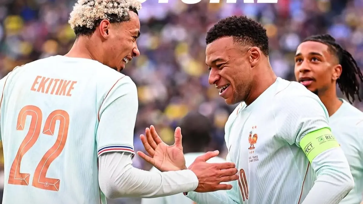 Hugo Ekitike dan Kylian Mbappe jadi penentu kemenangan Prancis atas Brasil./Instagram