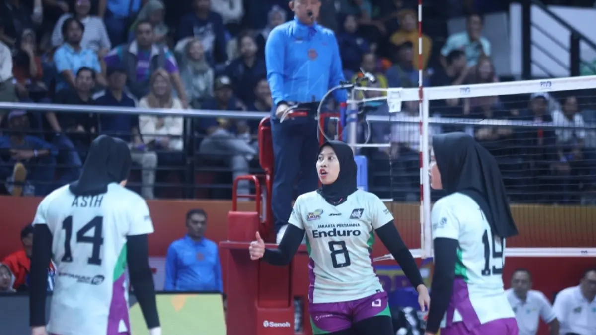 Megawati Hangestri Pertiwi (8) gagal bawa Pertaminan Enduro raih kemenangan/Proliga.