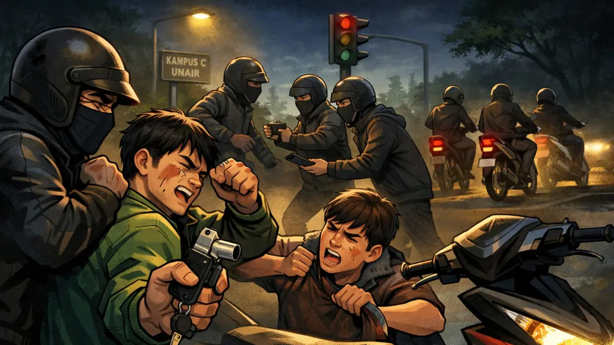 Awas : Komplotan begal bermodus polisi menyergap dua pemuda di kawasan sepi Surabaya. Foto : Ilustrasi AI