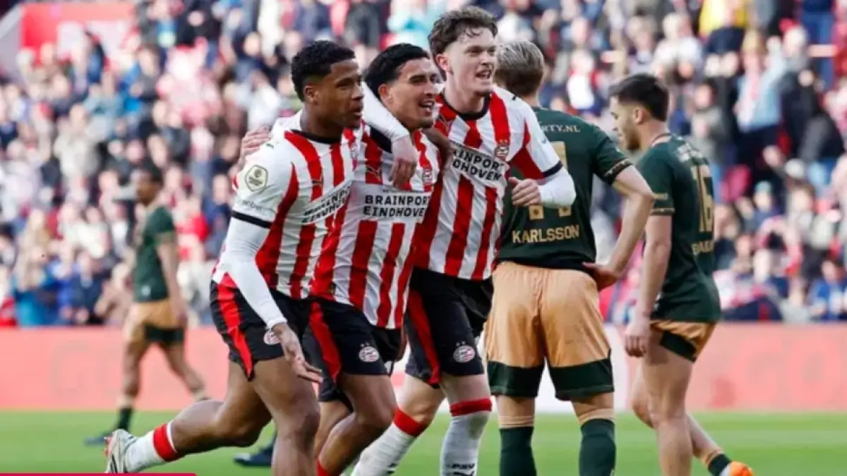 Selebrasi pemain PSV Eindhoven. (Eredivisie) 