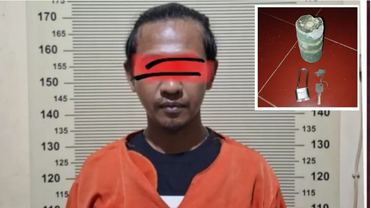 Tersangka pembobol sekolah di Medokan Sawah Surabaya, dan barang bukti untuk melakukan aksinya. (ISTIMEWA)
