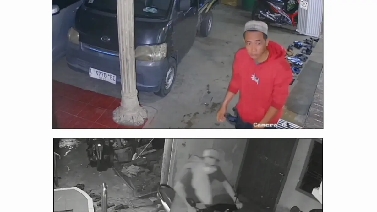 NEKAT : Pelaku curanmor terekam cctv di parkiran rumah sekitar masjid Jalan Manyar Sabrangan, Surabaya, dengan modus nyaru jemaah.(IST/RADAR SURABAYA)