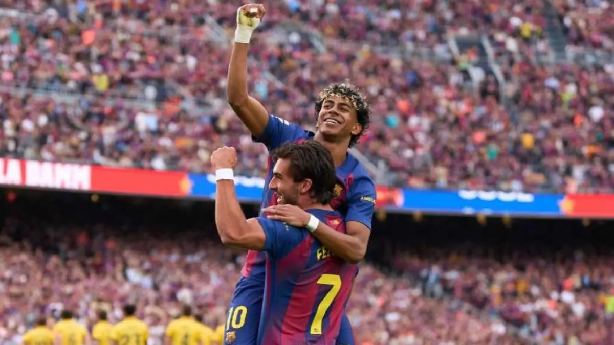 Selebrasi Ferran Torres dan Lamine Yamal usai kalahkan Espanyol. (ESPN) 