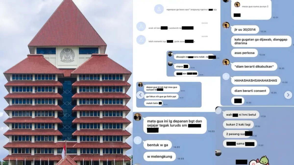 Tangkapan layar chat dalam grup WA mahasiswa FH UI yang melecehkan perempuan. (ISTIMEWA)