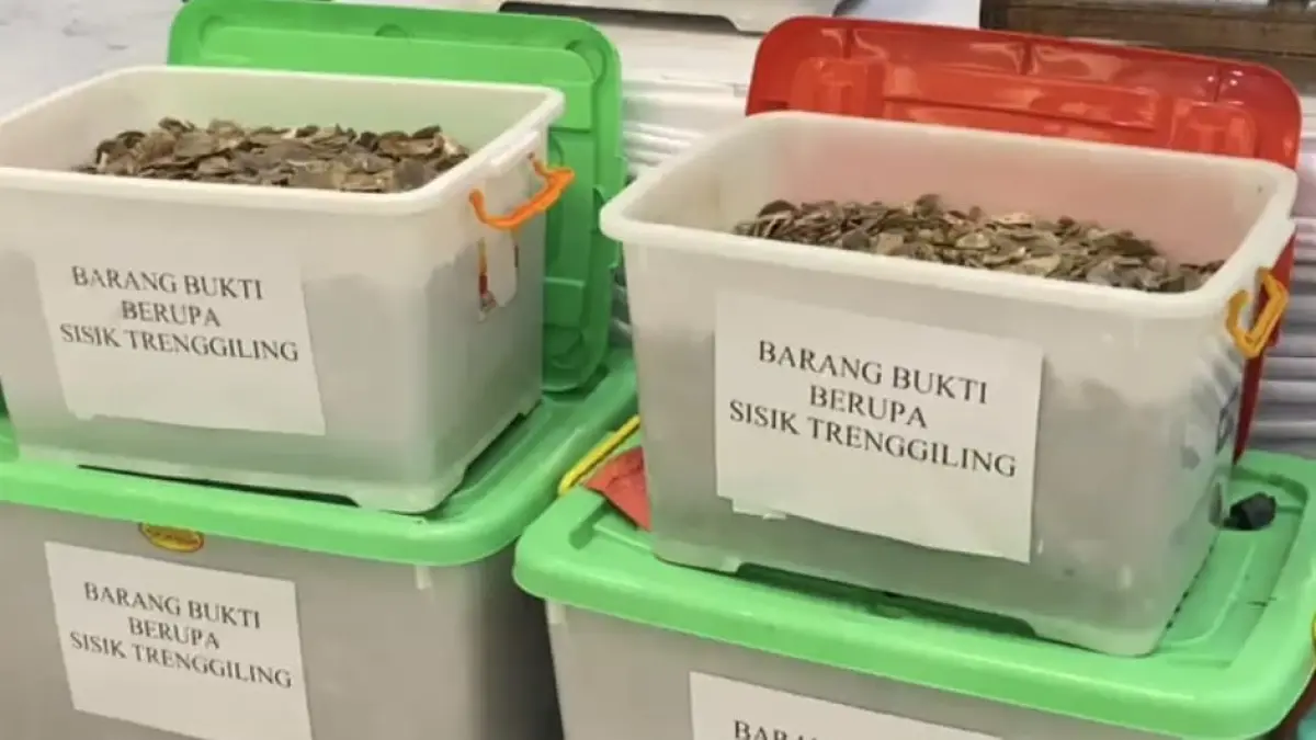 DISITA : Barang bukti sisik trenggiling jenis trenggiling sunda diamankan Polda Jatim. Dalah satu tersangka diketahui warga Bulak, Surabaya. (MAHRUS/RADAR SURABAYA)