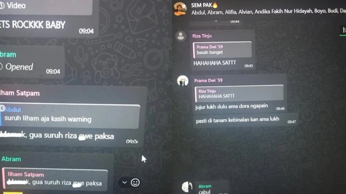 Repro percakapan di grup WA berisi pelecehan yang dilakukan mahasiswa IPB. (X/@ipb_menfess)