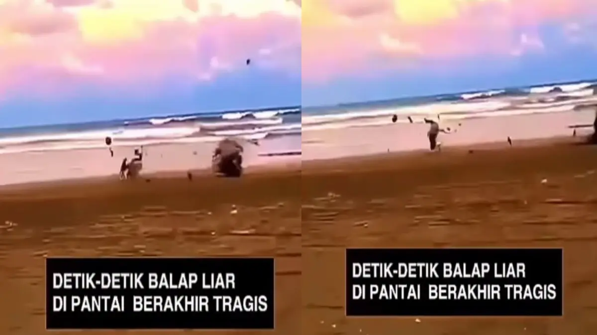 Detik-detik balap liar di Pantai Ujunggenteng, Sukabumi yang berakhir mautsaling tabrak. (Instagram/@indonesia__today)
