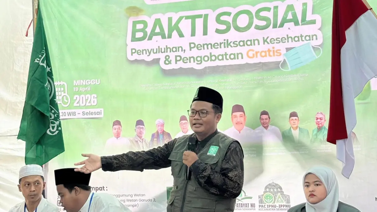 PENGOBATAN GRATIS: LKNU Surabaya bersama MWCNU Semampir menghadirkan layanan pemeriksaan dan pengobatan gratis yang dipadukan dengan edukasi kesehatan bagi warga, dengan dukungan tenaga medis lintas daerah.(IST/RADAR SURABAYA)