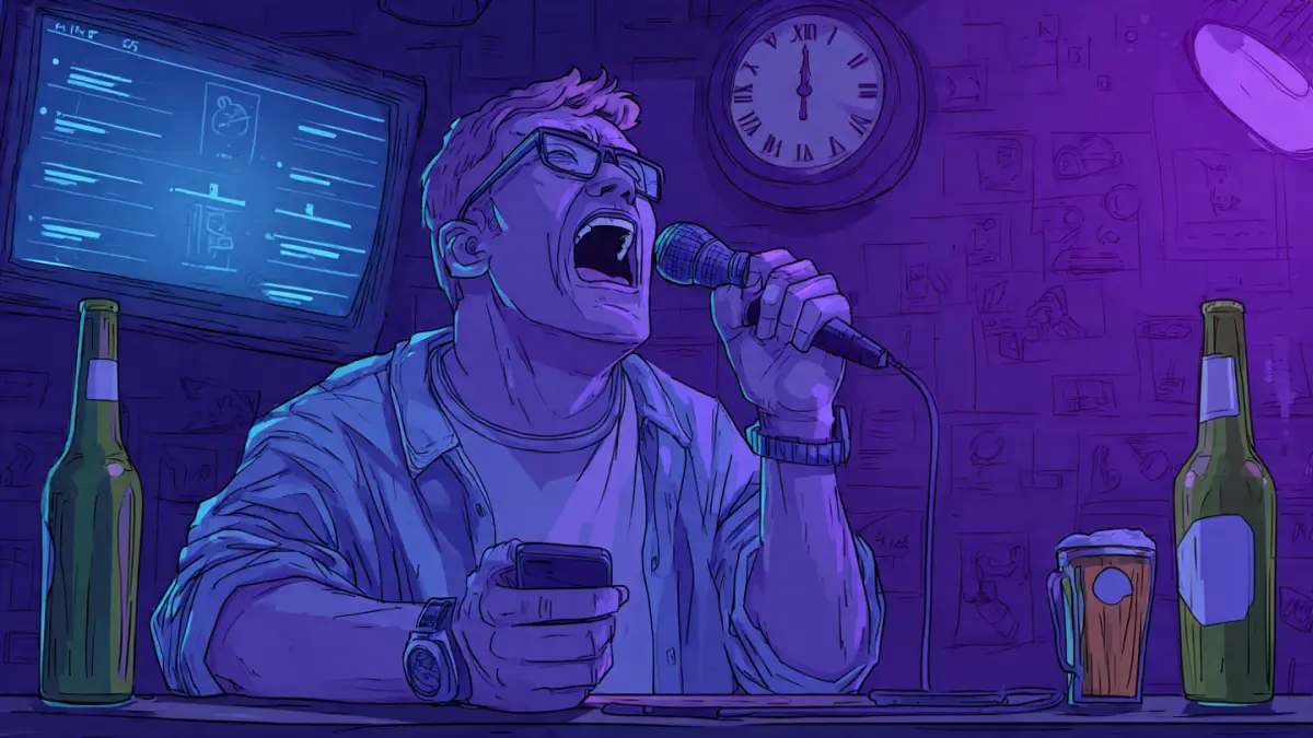 Ilustrasi suami doyan karaoke. (AI)