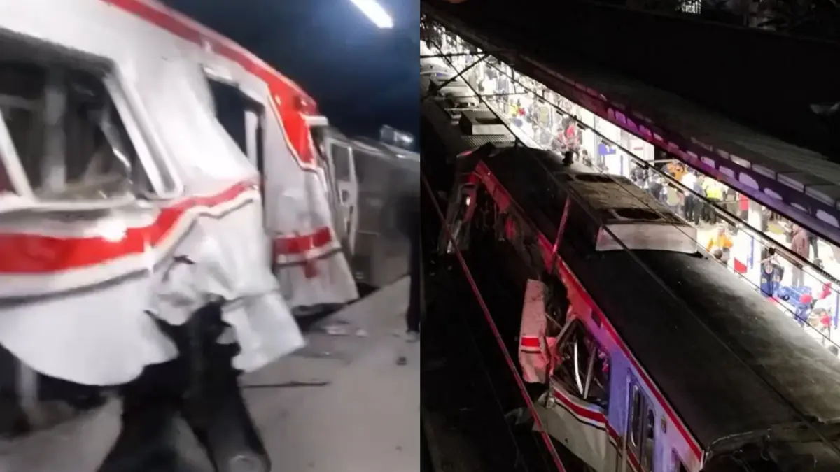 Kondisi rangkaian KA Argo Bromo Anggrek yang bertabrakan dengan KRL di Bekasi Timur, Senin (27/4) malam. (Instagram)