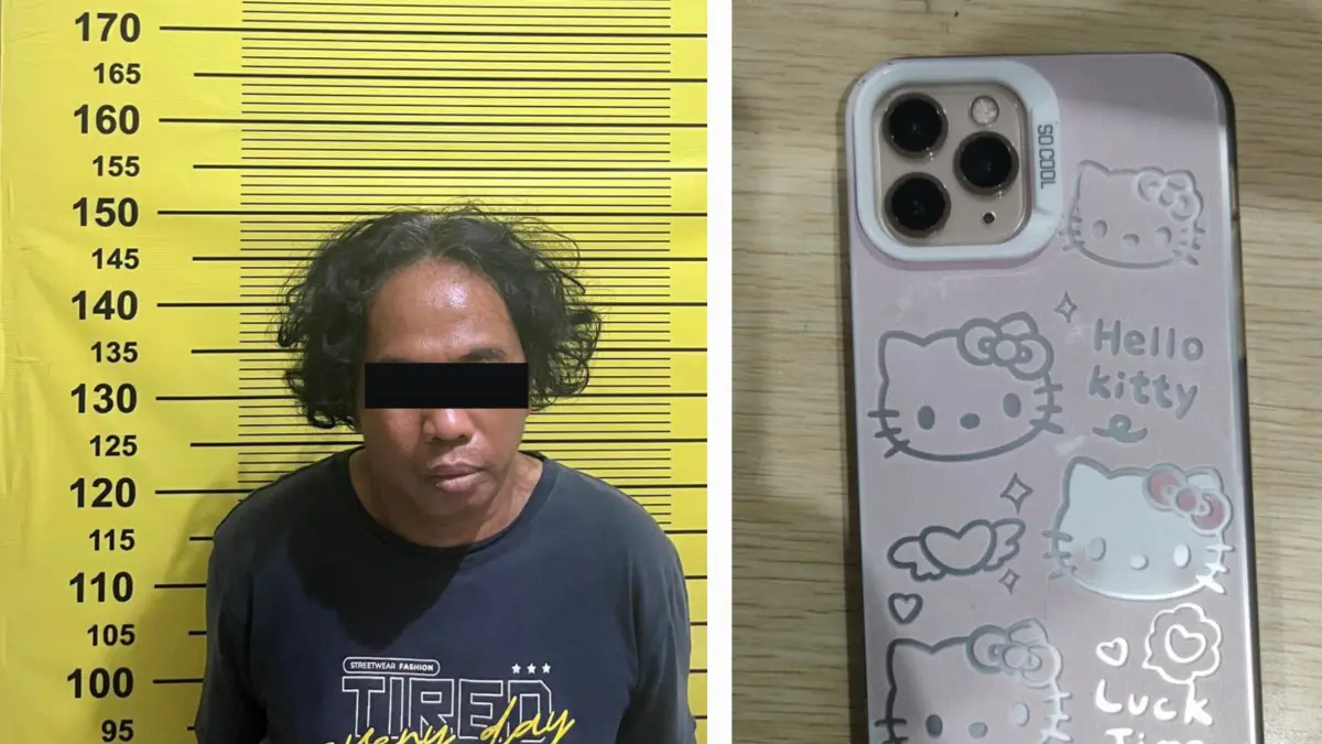 DIAMANKAN: Tersangka SB diamankan usai mencuri ponsel milik karyawan toko mebel di Jalan Kupang Jaya, Surabaya. (IST/RADAR SURABAYA)