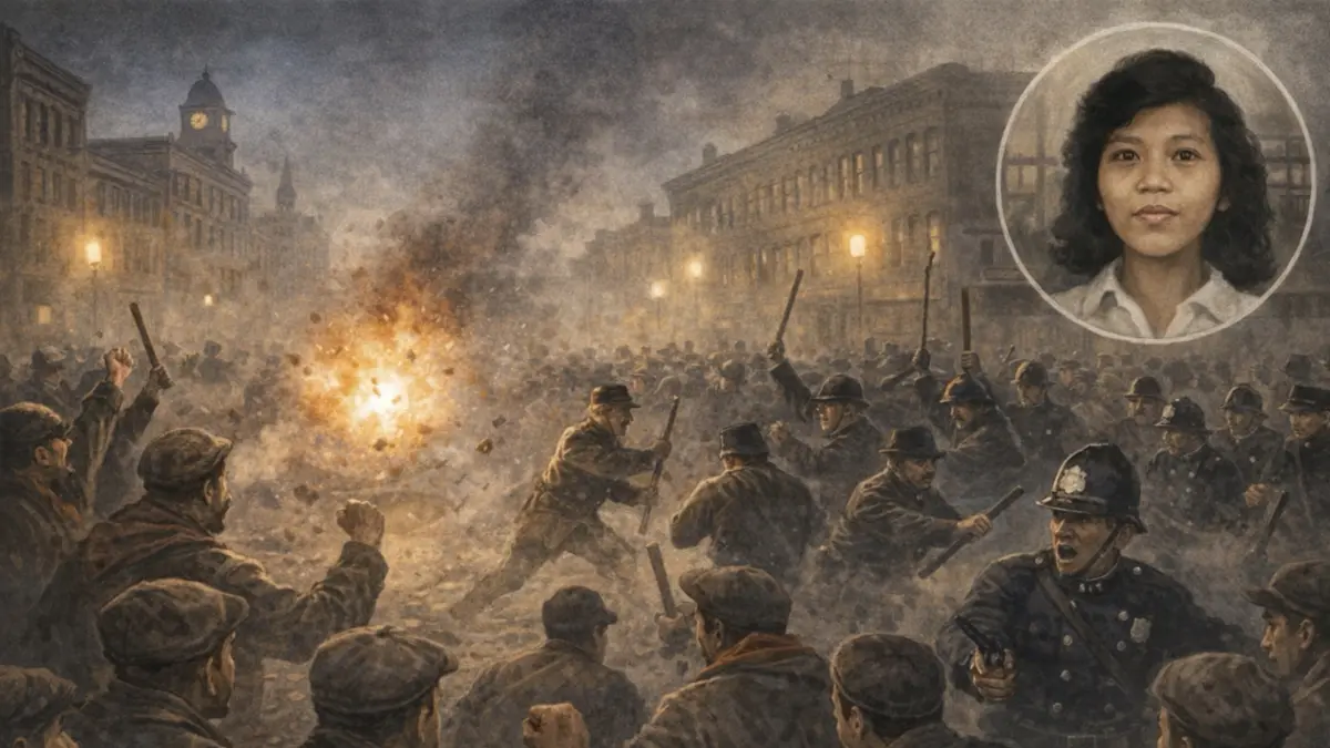 Ilustrasi Haymarket Affair yang menjadi awal mula perjuangan buruh dan Marsinah yang merupakan totok perjuangan buruh di Indonesia. (Radar Surabaya)