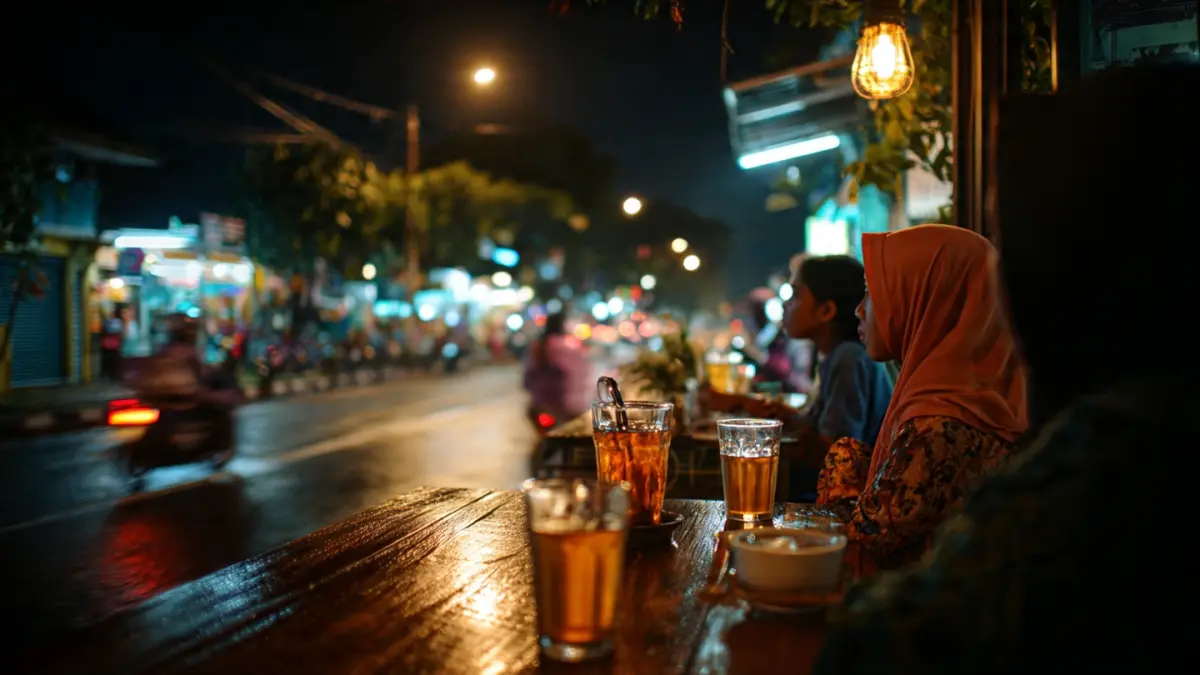 Ilustrasi warkop sederhana pada malam hari. (AI)
