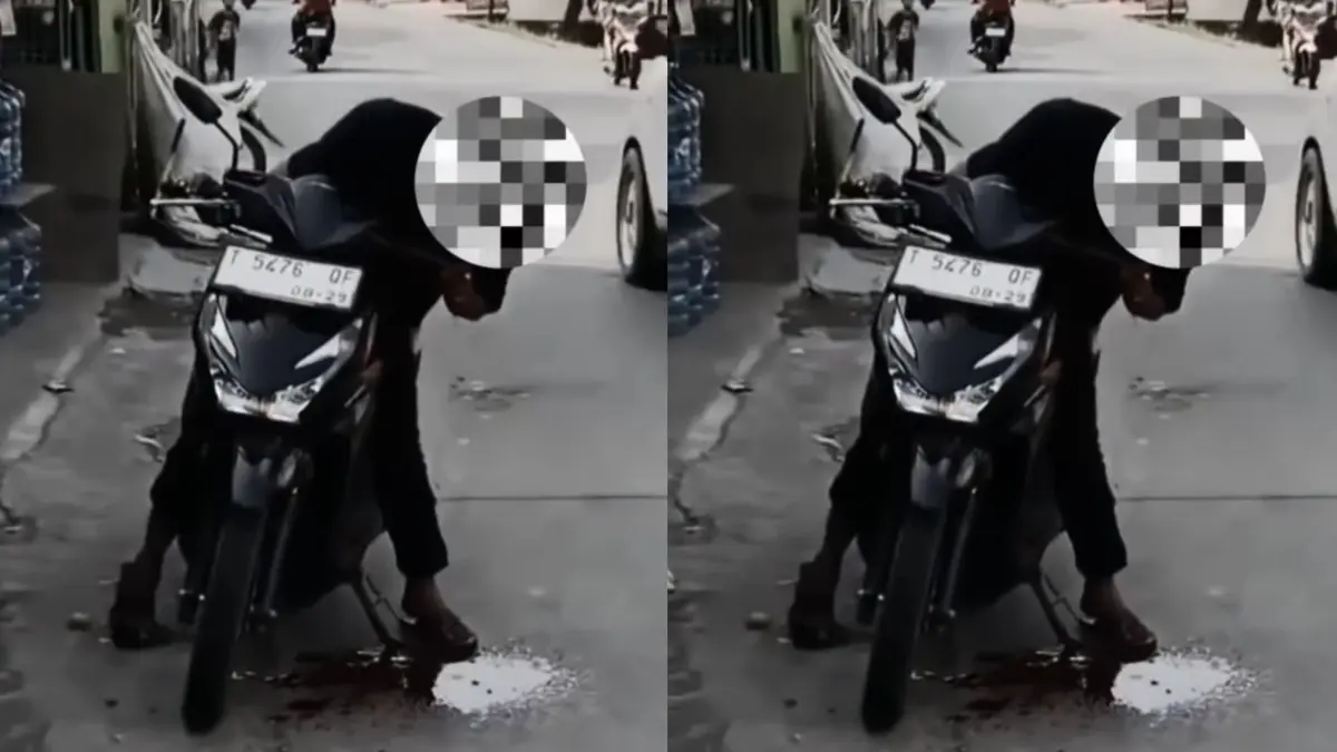 Seorang pengendara motor yang melintas di Jalan Dusun Kedung Waringin, Kutapohaci, Ciampel, Karawang bercucuran darah karena lehernya terjerat benang layangan. (INSTAGRAM)