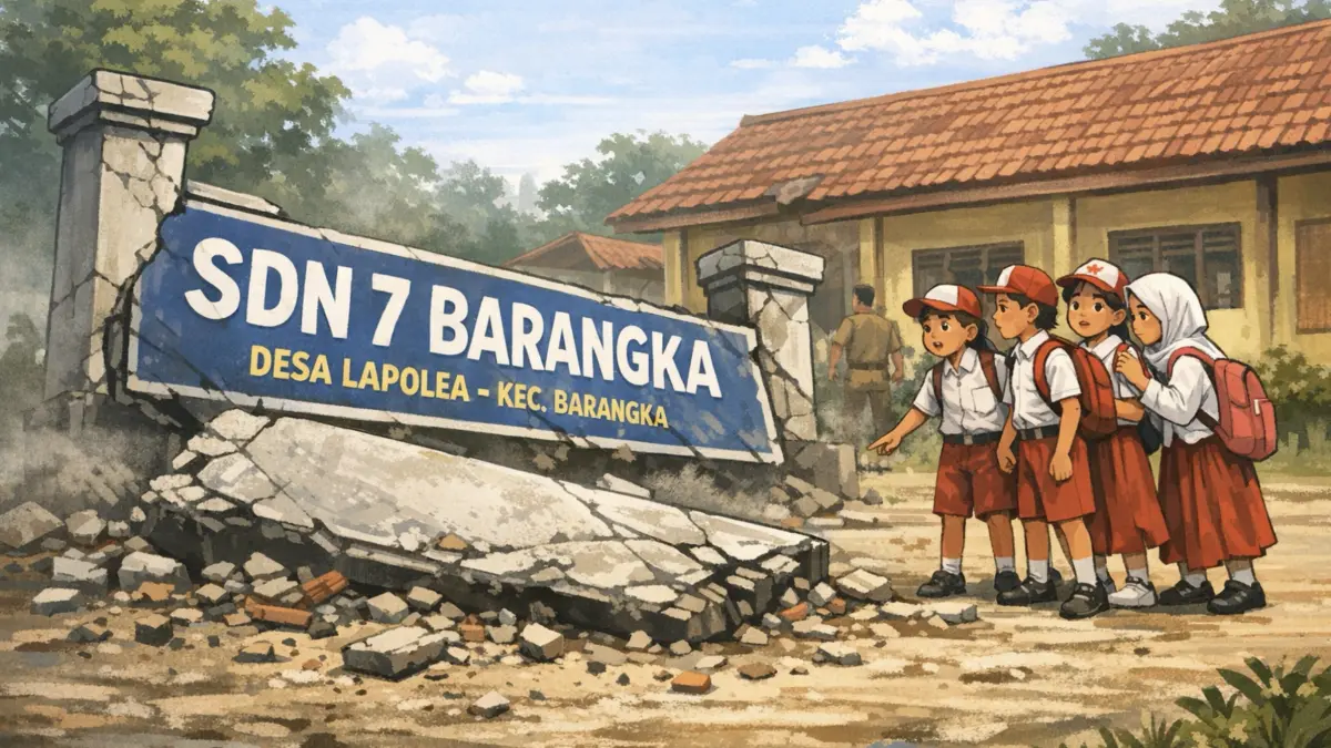 Ilustrasi papan nama sekolah roboh. (Radar Surabaya)