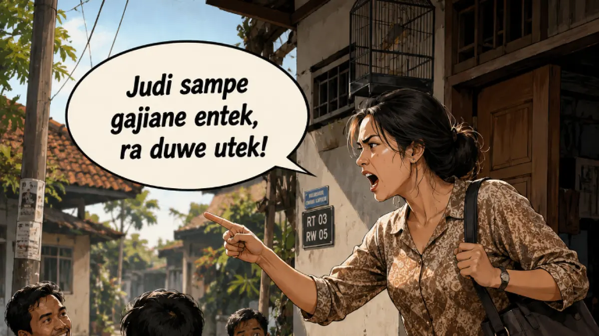 Ilustrasi suami kecanduan judi. Istri ngamuk. (AI)