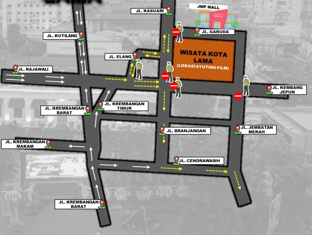 Rekayasa lalu lintas yang akan diterapkan di kawasan Kota Lama Surabaya. (HUMAS PEMKOT SURABAYA)