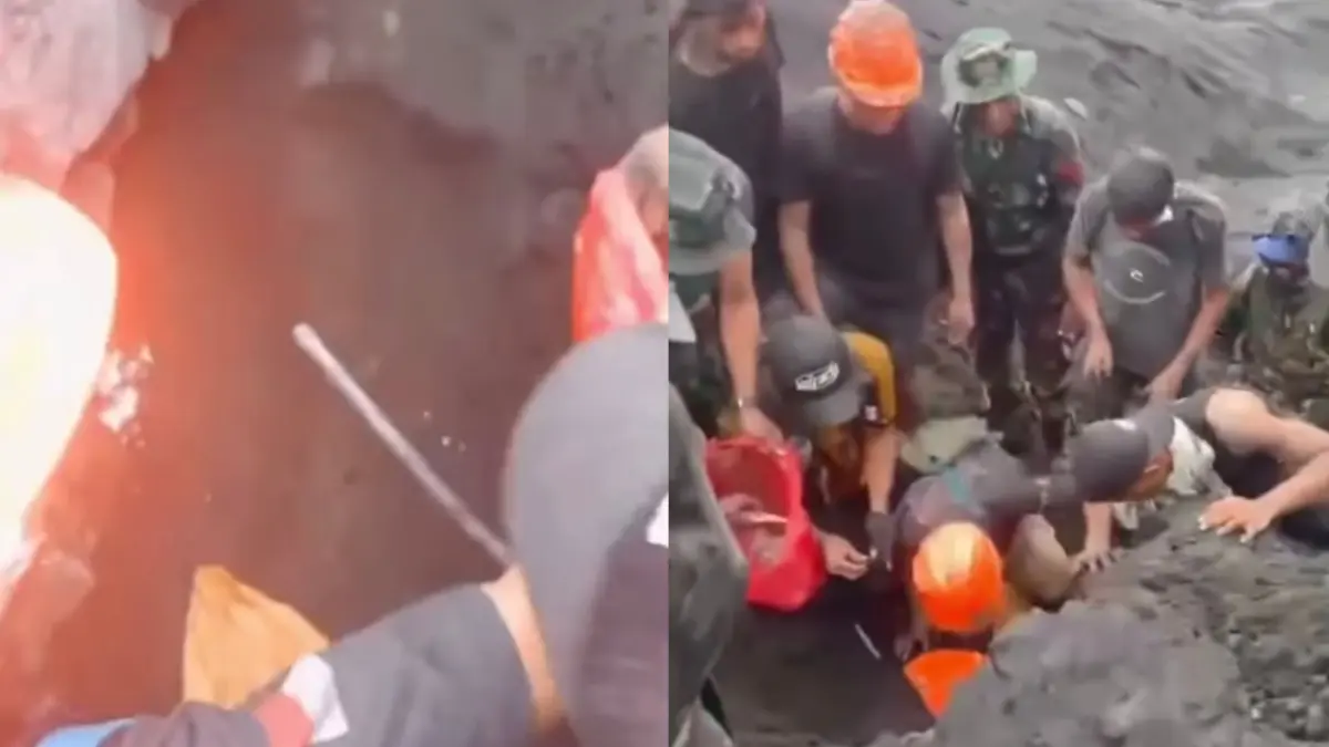 Tim SAR gabungan saat mengevakuasi WNA Singapura yang menjadi korban erupsi Gunung Dukono. (Instagram)