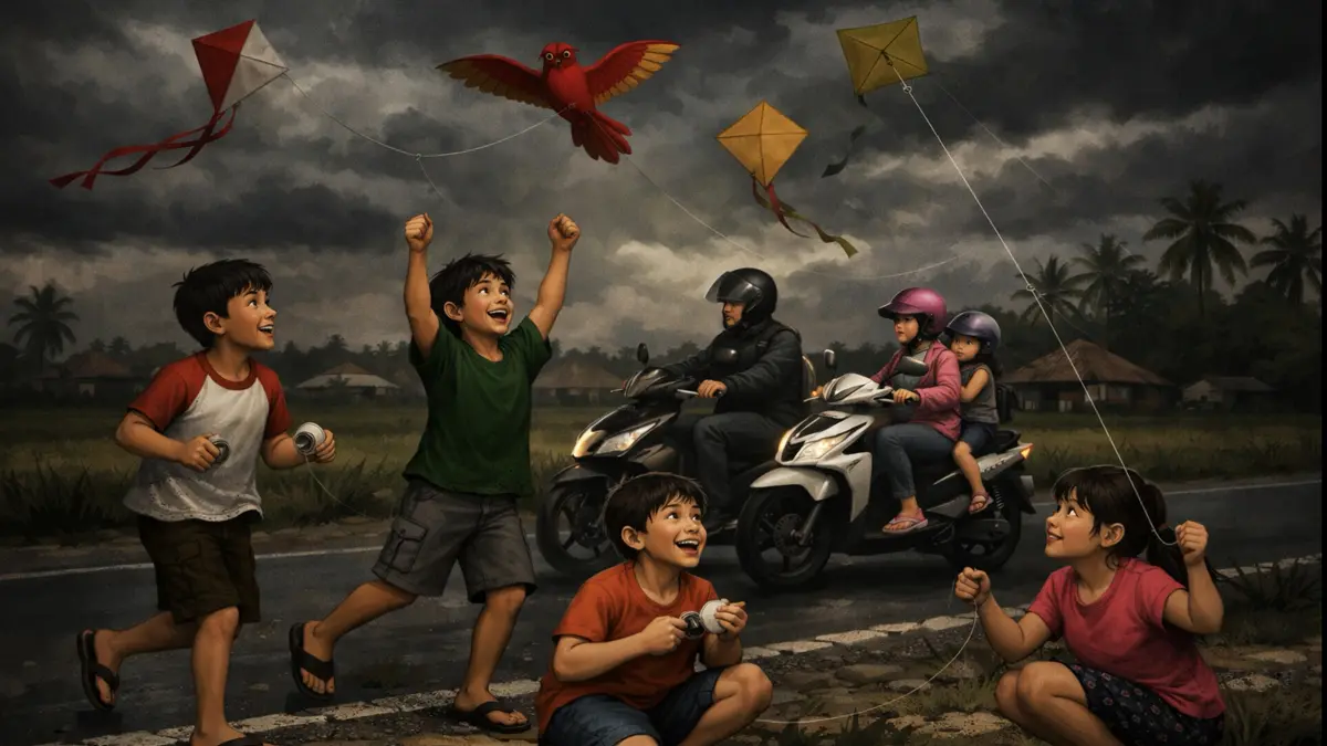 Ilustrasi anak bermain layangan. (Radar Surabaya)
