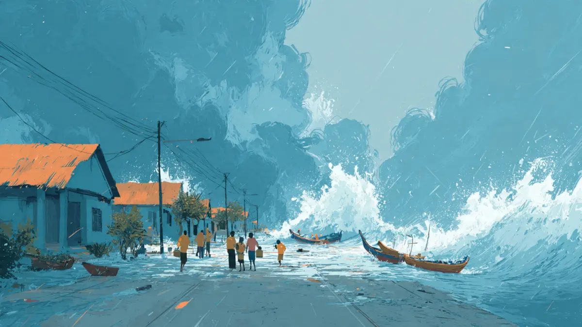 Ilustrasi banjir rob di pesisir. (AI)